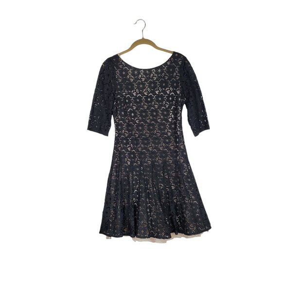 Betsey Johnson Black Lace Dress Elbow Sleeve Fit & Flare Pouf Womens Size 4 - Picture 2 of 11